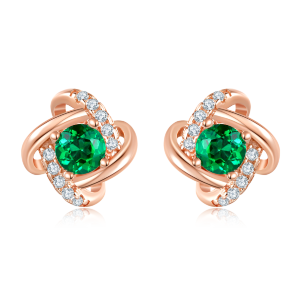 Round Bred Emerald S925 Silver Plated Rose Gold Earrings (BZH51S) - Image 2