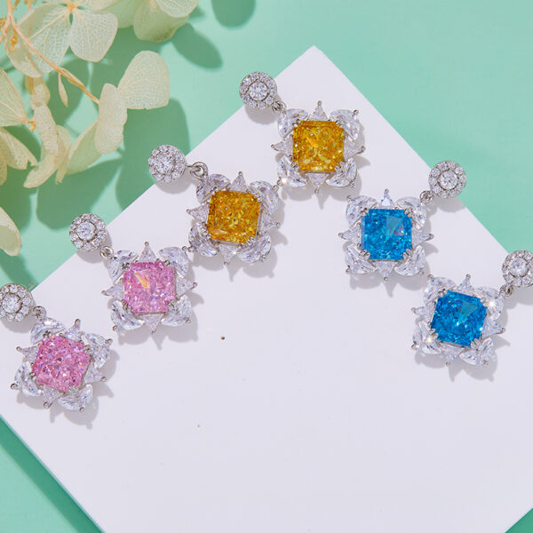 Yellow-Pink-Ocean Blue high-carbon diamond earrings (BZH32S) - Image 2