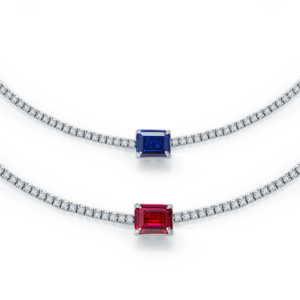 Rectangular cultivated colored gemstone S925 silver-plated white gold necklace (BZH56O) - Image 2