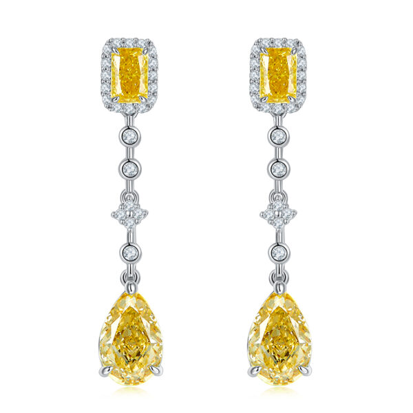 Pear-shaped + rectangular high-carbon diamond & Pear-shaped + rectangular emerald earrings (BZH36S)