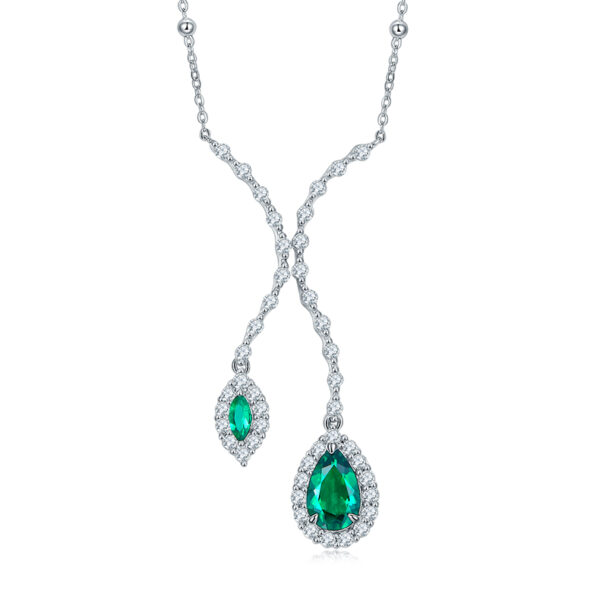 Pear-shaped lab-grown emerald necklace (BZH37O)