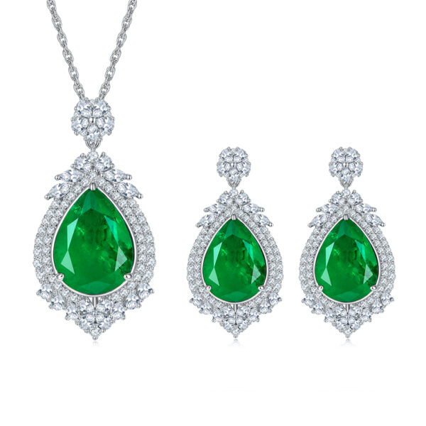 Pear-shaped green glass necklace (BZH38O) & Pear-shaped green glass stud earrings (BZH38S)  - (SET  BZH38T)