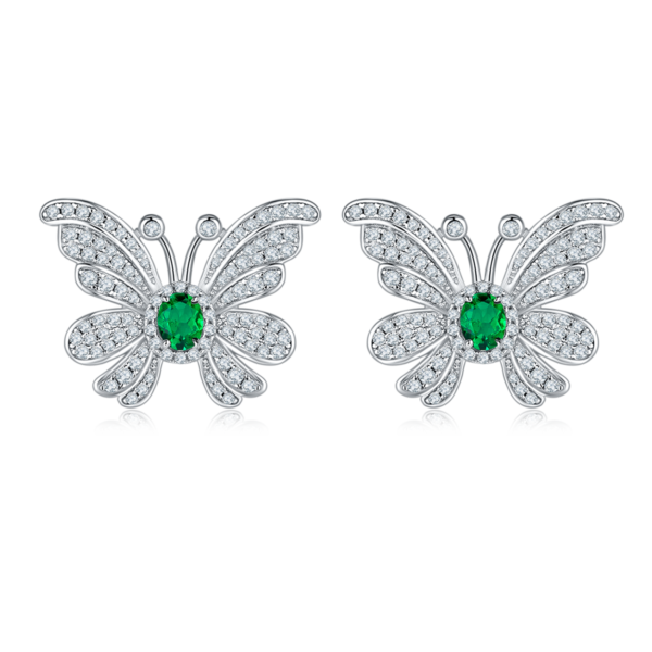 Egg-shaped lab-shaped nurture emerald S925 silver plated white gold earrings (BZH62S) - Image 2