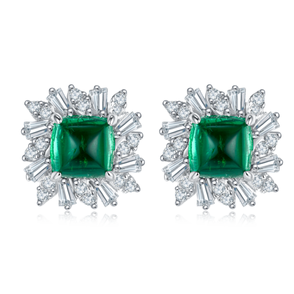 Flat Plain Face Nurded Emerald S925 Silver Plated White Gold Earrings (BZH67S) - Image 2