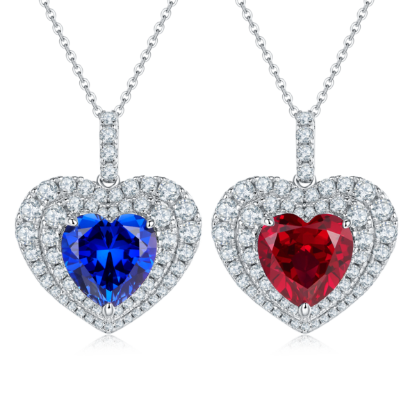 Heart-shaped nurtured colored gemstone S925 silver-plated white gold necklace (BZH69O) - Image 2