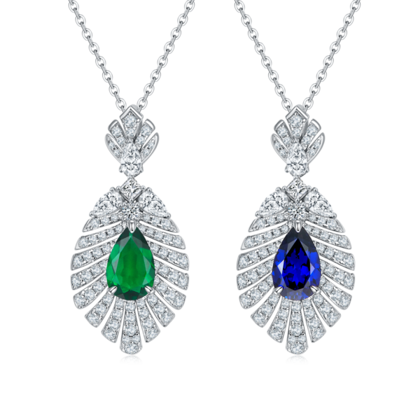 Pear-shaped cultured colored gemstone S925 silver-plated white gold necklace (BZH72O) - Image 2