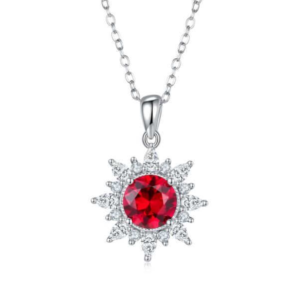 Round Nurtured Colored Gemstone S925 Silver Plated White Gold Necklace (BZH74O) - Image 2