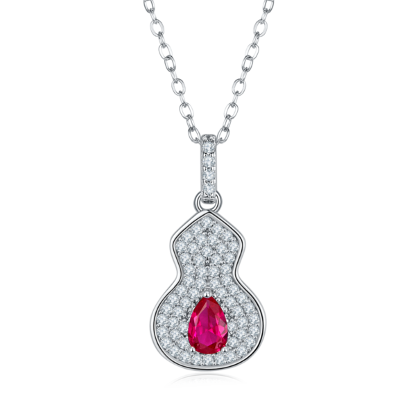 Pear-shaped lab-grown ruby S925 silver-plated white gold necklace (BZH75O) - Image 2