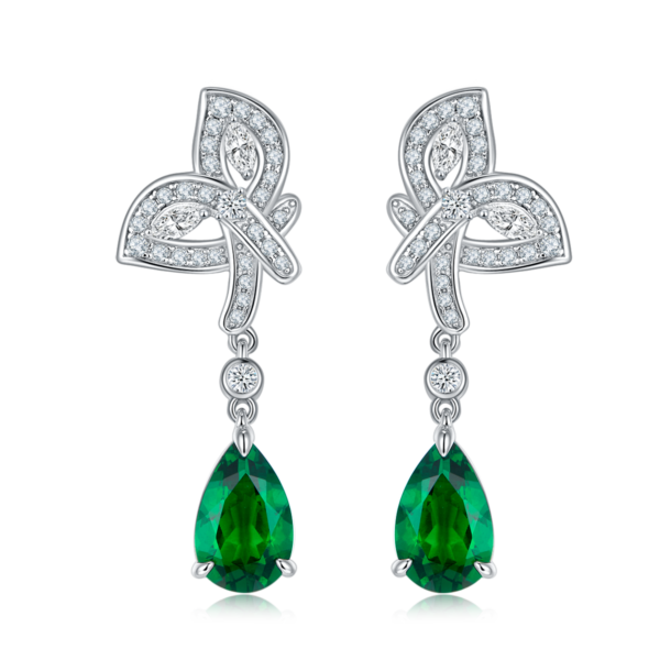 Pear-shaped lab-grown emerald S925 silver earrings (BZH82S) - Image 2