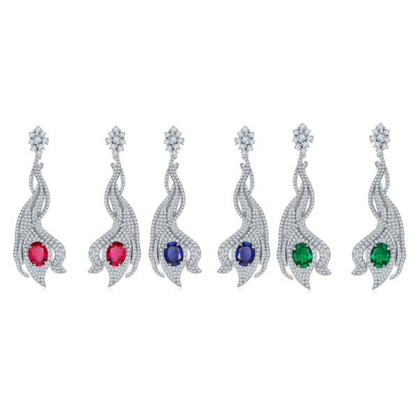 Egg-shaped nurtured colored gemstone S925 silver plated white gold earrings (BZH83S) - Image 2