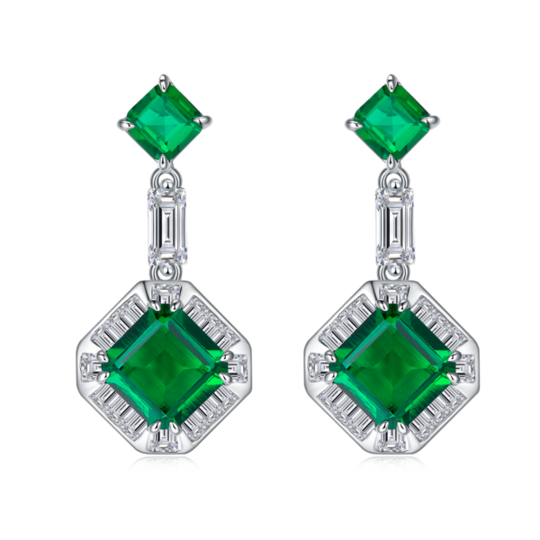 Asscher Nurture Emerald S925 Silver Earings (BZH84S) - Image 2