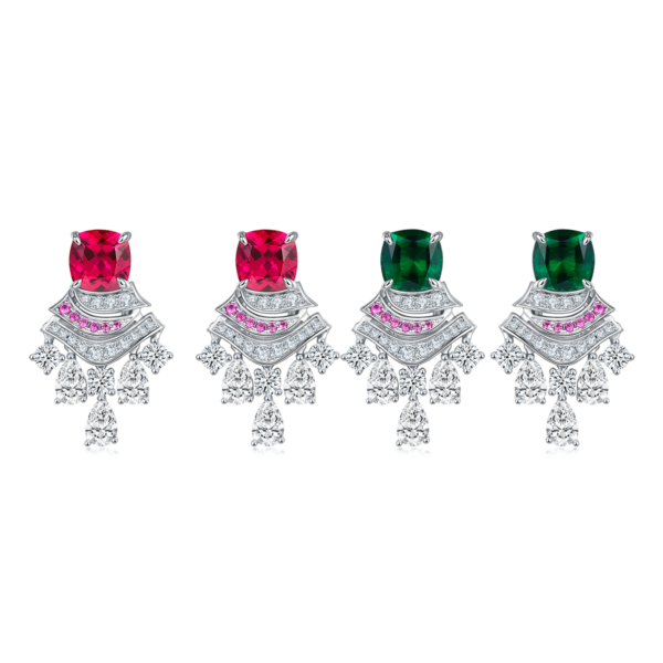 Cushion-shaped cultured colored gemstone S925 silver plated white gold earrings (BZH85S) - Image 2