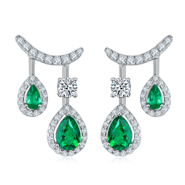 Pear-shaped lab-grown emerald S925 silver earrings (BZH86S) - Image 2