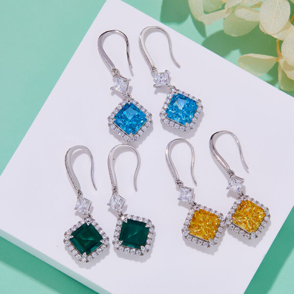 Square high-carbon diamond and nurture emerald earrings (BZH27S) - Image 2