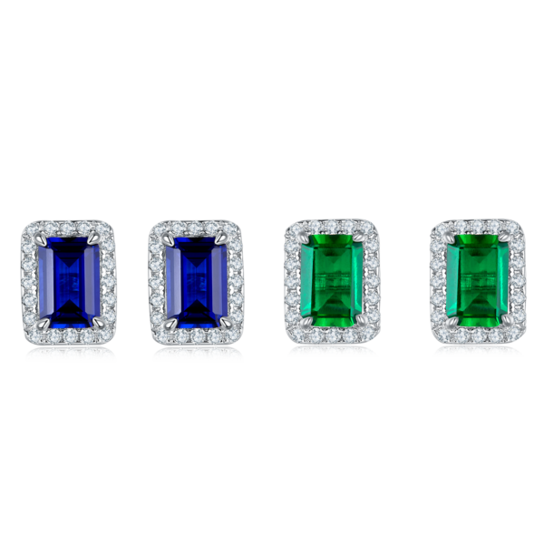 Rectangle cultivated colored gemstone S925 silver plated white gold earrings (BZH46S) - Image 2