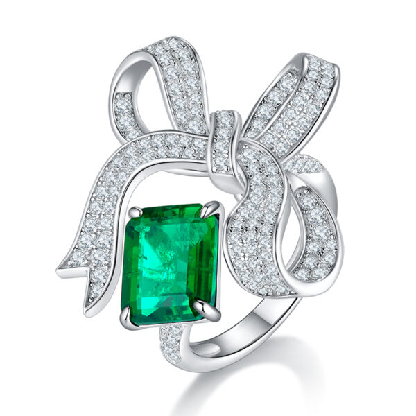 Rectangular Ice Flower Cut Ring #14 & Emerald Open Ring #14 (BZH35M) - Image 2