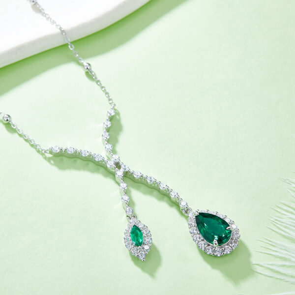 Pear-shaped lab-grown emerald necklace (BZH37O) - Image 3