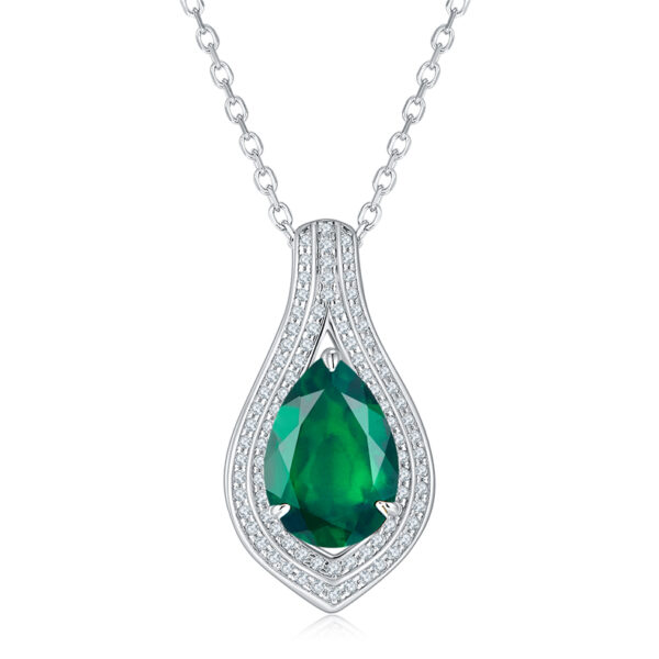 Pear-shaped high-carbon diamond necklace & Cultured emerald necklace (BZH41O) - Image 3