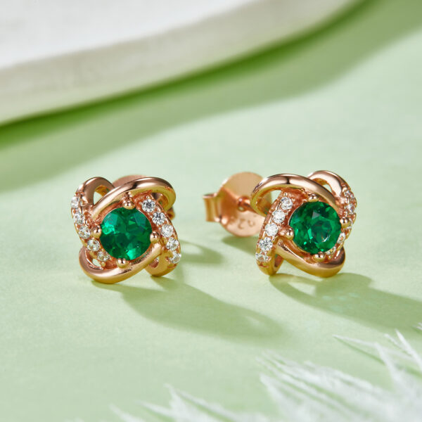 Round Bred Emerald S925 Silver Plated Rose Gold Earrings (BZH51S)