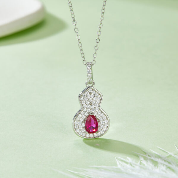 Pear-shaped lab-grown ruby S925 silver-plated white gold necklace (BZH75O)