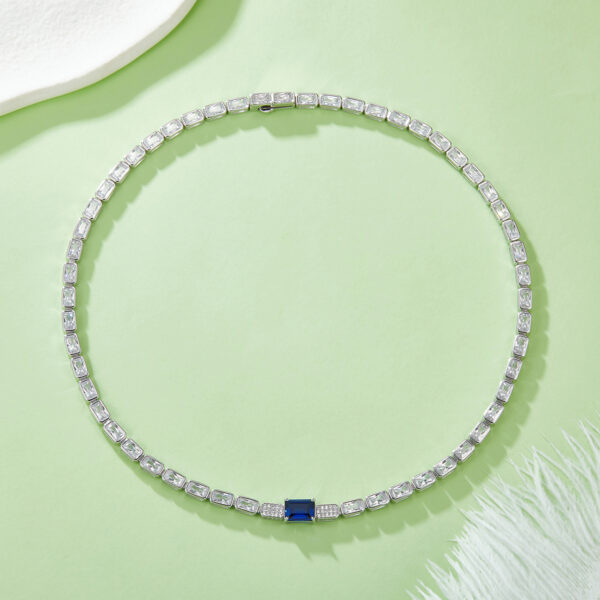 Baguette lab-grown sapphire S925 silver-plated white gold necklace (BZH76O)