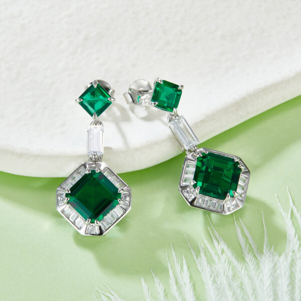 Asscher Nurture Emerald S925 Silver Earings (BZH84S)