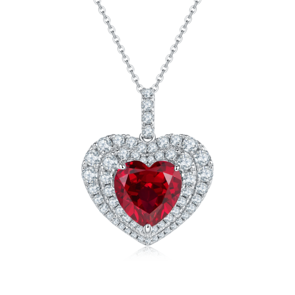 Heart-shaped nurtured colored gemstone S925 silver-plated white gold necklace (BZH69O) - Image 3