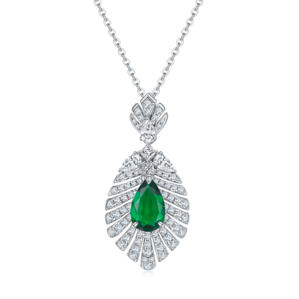 Pear-shaped cultured colored gemstone S925 silver-plated white gold necklace (BZH72O) - Image 3