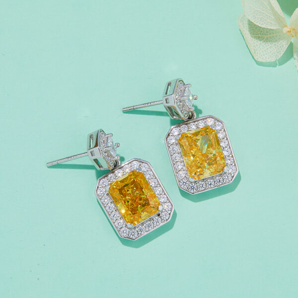 Yellow-Purple-Ocean Blue rectangular high-carbon diamond earrings (BZH31S)