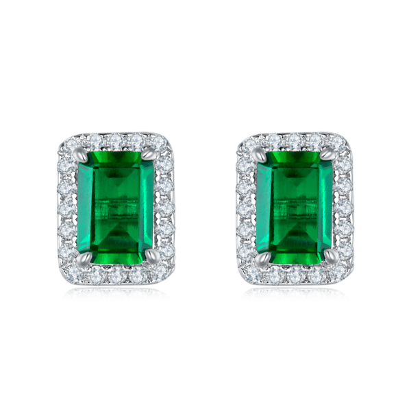 Rectangle cultivated colored gemstone S925 silver plated white gold earrings (BZH46S) - Image 3