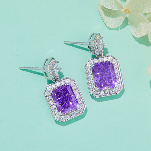 Yellow-Purple-Ocean Blue rectangular high-carbon diamond earrings (BZH31S) - Image 3