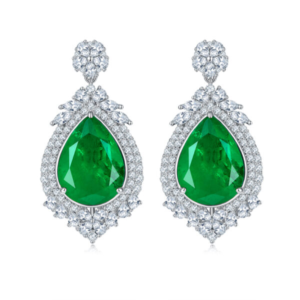 Pear-shaped green glass necklace (BZH38O) & Pear-shaped green glass stud earrings (BZH38S)  - (SET  BZH38T) - Image 3