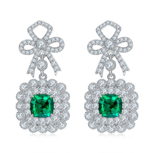 Square high carbon diamond stud earrings &  Nurture emerald earrings (BZH39S) - Image 3