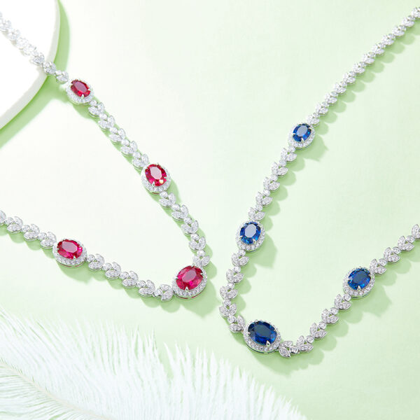 Egg-shaped lab-grown ruby necklace & Egg-shaped lab-grown sapphire necklace (BZH40O) - Image 3