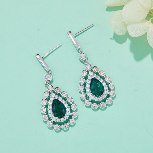 Pear-shaped lab-grown emerald necklace (BZH24O) & Pear-shaped nurded emerald earrings(BZH24S) - SET (BZH24T) - Image 3