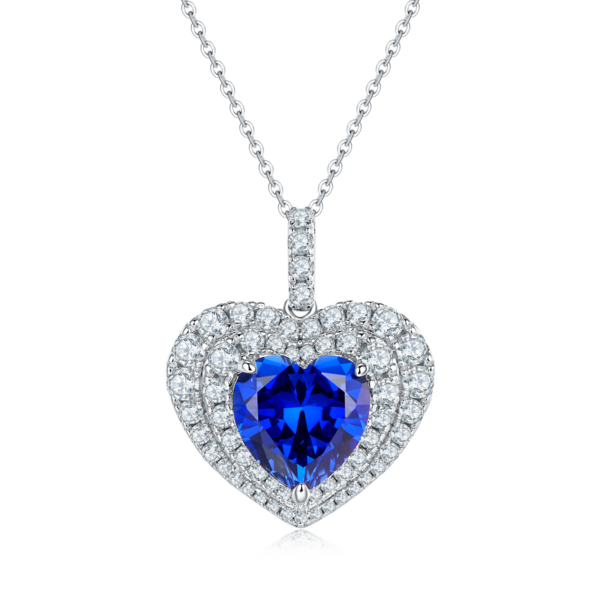 Heart-shaped nurtured colored gemstone S925 silver-plated white gold necklace (BZH69O) - Image 4