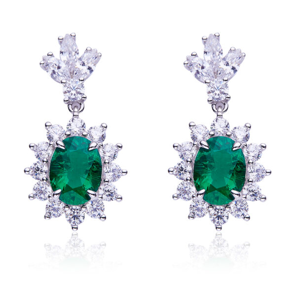 Egg-shaped high-carbon diamond & Lab-grown ruby & Nud-grown emerald egg-shaped earrings (BZH29S) - Image 3