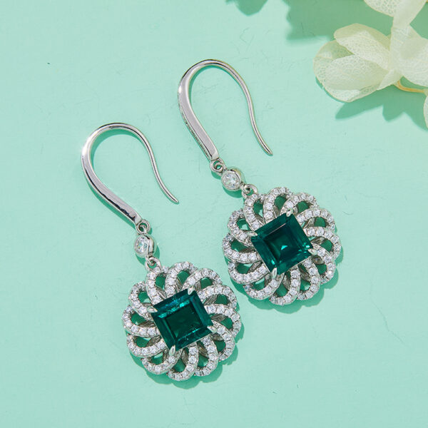 Square High-carbon diamond & Nurture emerald earrings (BZH30S) - Image 3