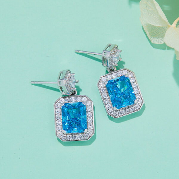 Yellow-Purple-Ocean Blue rectangular high-carbon diamond earrings (BZH31S) - Image 4