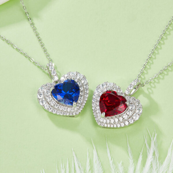 Heart-shaped nurtured colored gemstone S925 silver-plated white gold necklace (BZH69O) - Image 5