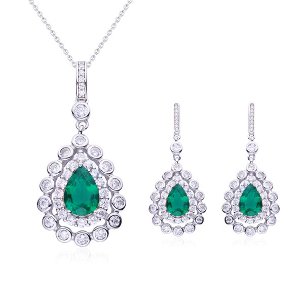 Pear-shaped lab-grown emerald necklace (BZH24O) & Pear-shaped nurded emerald earrings(BZH24S) - SET (BZH24T) - Image 4