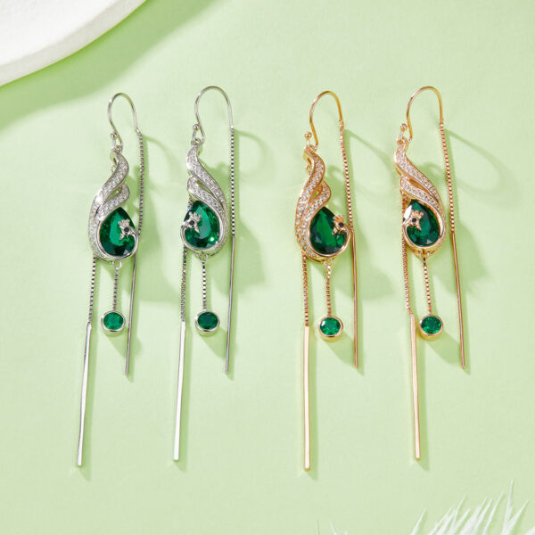 Pear-shaped lab-grown emerald S925 silver earrings (BZH80S) - Image 5