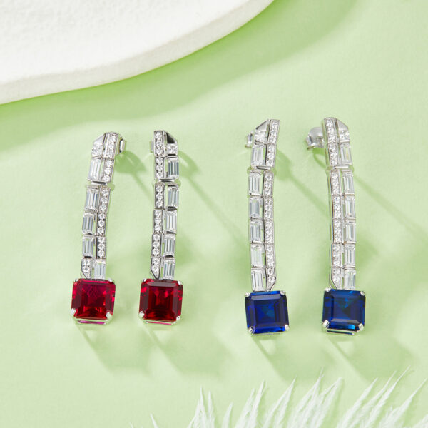 Princess Fang Cultivated Colored Gemstone S925 Silver Plated White Gold Earrings (BZH81S) - Image 5