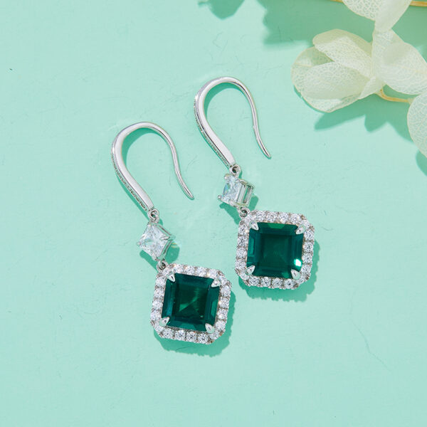 Square high-carbon diamond and nurture emerald earrings (BZH27S) - Image 4