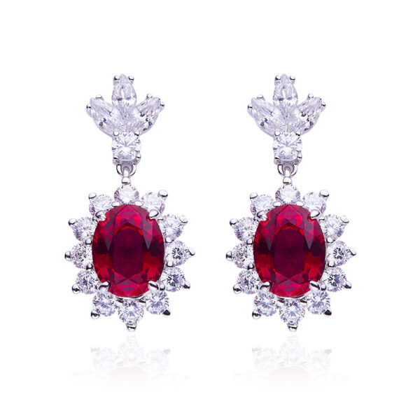 Egg-shaped high-carbon diamond & Lab-grown ruby & Nud-grown emerald egg-shaped earrings (BZH29S) - Image 4