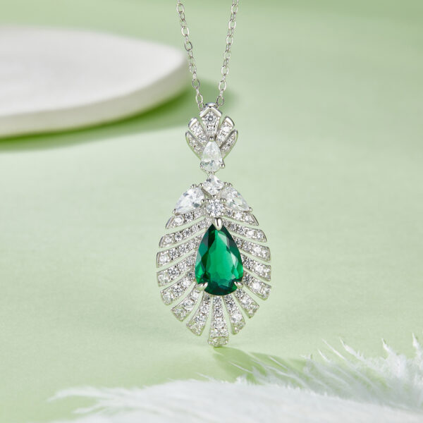 Pear-shaped cultured colored gemstone S925 silver-plated white gold necklace (BZH72O)