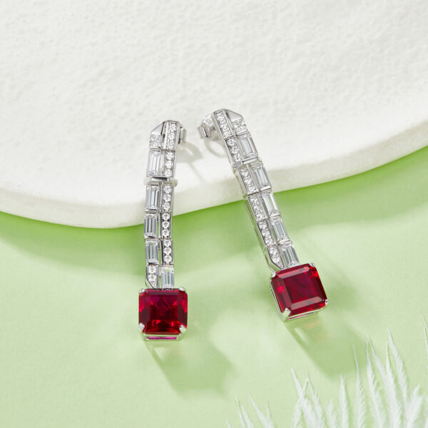 Princess Fang Cultivated Colored Gemstone S925 Silver Plated White Gold Earrings (BZH81S) - Image 6