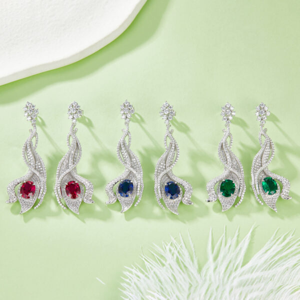 Egg-shaped nurtured colored gemstone S925 silver plated white gold earrings (BZH83S) - Image 6