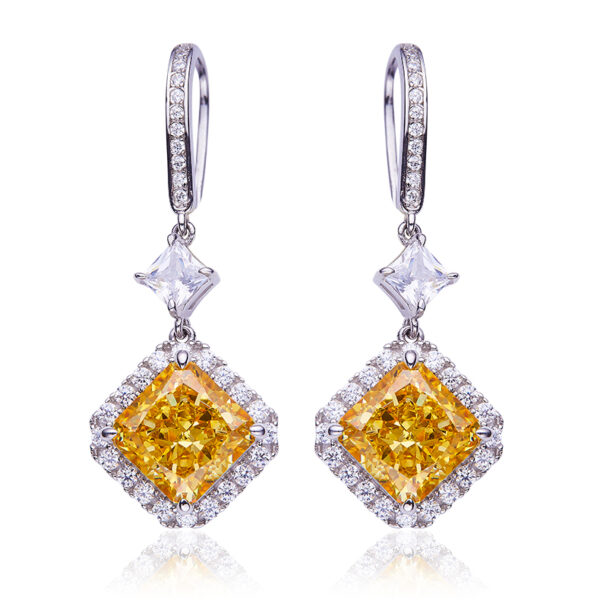 Square high-carbon diamond and nurture emerald earrings (BZH27S) - Image 5