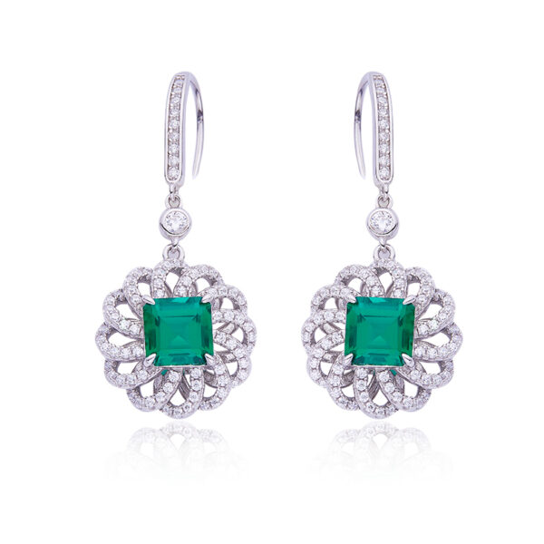 Square High-carbon diamond & Nurture emerald earrings (BZH30S) - Image 5